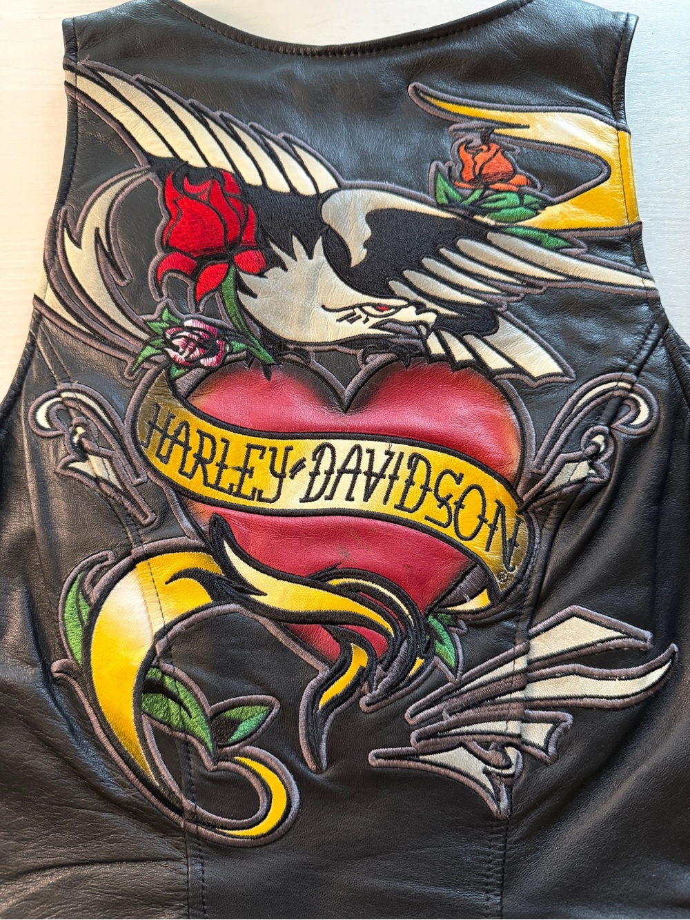 Harley-Davidson Black Leather Vest with Red Embroidery - Picture 3 of 8